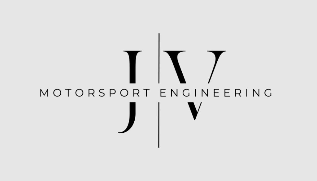 Logotipo de JV MOTORSPORT ENGINEERING con sus iniciales en tipografíaelegante y moderna
